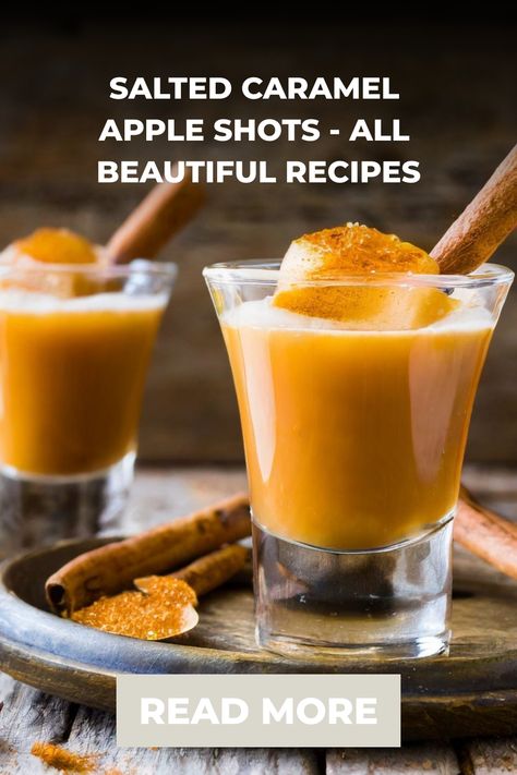 Salted caramel apple shots - All Beautiful Recipes Carmel Vodka Shots, Mixed Drinks Alcoholic Thanksgiving, Autumn Shots Alcohol, Caramel Apple Shots Alcohol, Cocktails With Butterscotch Schnapps, Thanksgiving Shots Recipes, Carmel Apple Shots Recipes, Caramel Apple Pudding Shots, Friendsgiving Shots