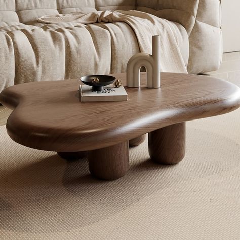 48.4inch Walnut Cloud Shaped Coffee Table, Solid Wood,Brown - 48" - On Sale - Bed Bath & Beyond - 40417812 Cloud Coffee Table, Cloud Coffee, Coffee Table Solid, Loose Furniture, Mid Century Coffee Table, Centre Table, Sofa End Tables, Solid Wood Coffee Table, Cloud Shapes