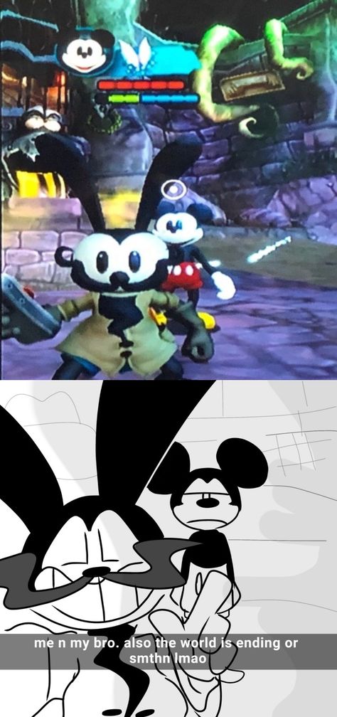 Epic Mickey Oswald, Epic Mickey Wallpaper, Mickey Mouse Shorts Cartoons, Oswald X Felix Fanart, Epic Mickey Fanart, Felix X Oswald, Mickey Mouse And Oswald, Mickey Mouse Fanart, Oswald And Mickey