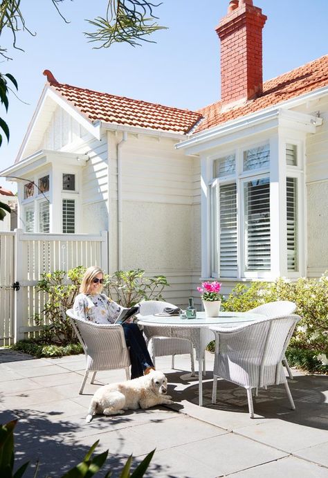 A graceful period home that's fit for everyday family life | Home Beautiful Terracotta Roof House Exterior Colors, Tiled Roof House, Red Roof House Colors, Terracotta Roof House, White Weatherboard House, White House Exterior, Front Path, Red Roof House, Terracotta Roof Tiles