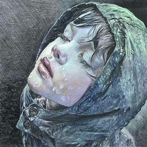 Child's Face & Rain art Art Amour, Creation Art, Arte Sketchbook, Wow Art, Art Et Illustration, Color Pencil Art, Art And Illustration, Pencil Illustration, A Drawing