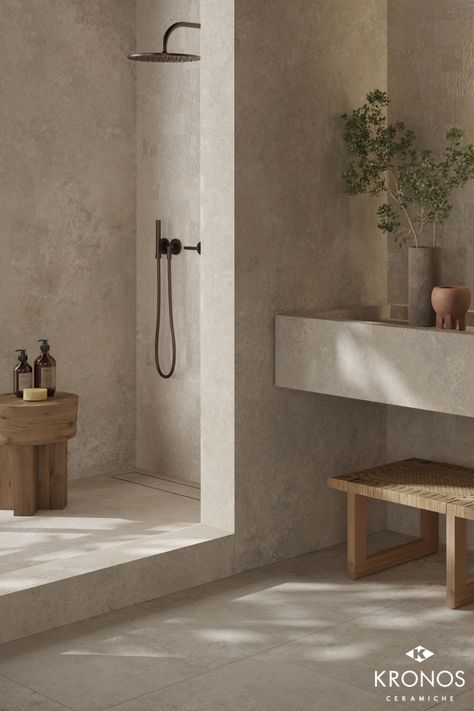 Small Bathroom Stone Tile Ideas, Stone Bathrooms Natural, Stone Washroom Design, Bathroom Ideas Stone Tiles, Bathroom Modern Mediterranean, Modern French Country Bathroom Tile, Small Neutral Shower Room, Luxury Natural Bathroom, Stone Style Bathroom