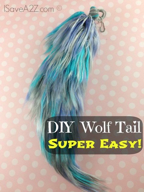 Now hold it on the knot tightly as you take your pet brush and bush out the yarn. This can take a little while to make it look like fur, and... Diy Wolf Tail, Wolf Costume Diy, Tail Tutorial, Cheshire Cat Costume, Face Diy, Wolf Tail, Wolf Costume, Christmas Decorations Diy, Wolf Ears