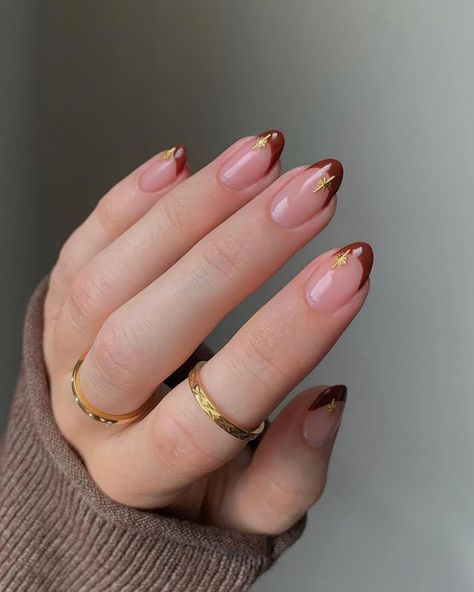 Brown Nails Design, French Tip Nail Designs, Almond Shape Nails, Almond Nails Designs, Brown Nails, Fall Nail Designs, Chic Nails, French Tip Nails, Nude Nails