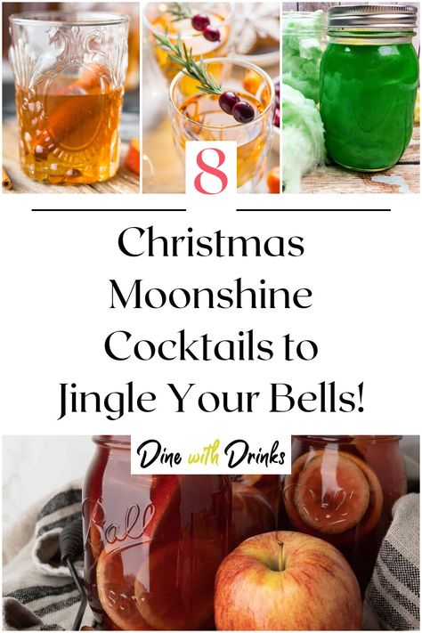 Collage of 4 christmas moonshine cocktails. Christmas Moonshine, Adult Holiday Drinks, Ole Smoky Moonshine, Moonshine Cocktails, Christmas Cocktails Easy, New Year's Drinks, Xmas Drinks, Christmas Martini, Christmas Punch Recipes