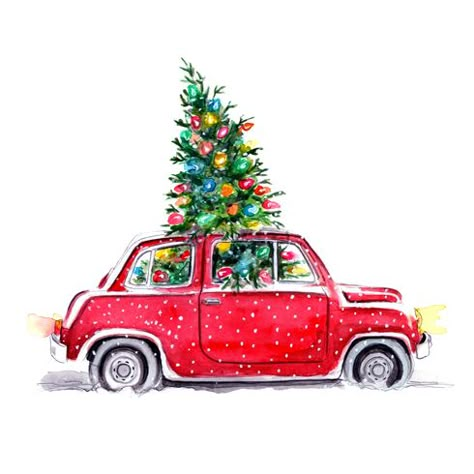 Christmas Illustration by Tracy Hetzel Christmas Car, Merry Christmas To You, Christmas Drawing, Red Car, Noel Christmas, Merry Little Christmas, Vintage Christmas Cards, Christmas Illustration, Christmas Images