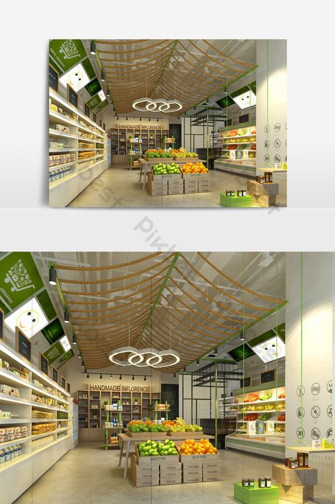 Modern fruit and vegetable fresh shop design shop model renderings#pikbest# Fruit And Vegetable Shop Design, Fruits And Vegetables Store Design, Fresh Market Design, Fruit And Veg Shop Design, Vegetables Shop Design, Fruit Store Design, Modern Market Design, Vegetable Store Design, Vegetable Shop Design