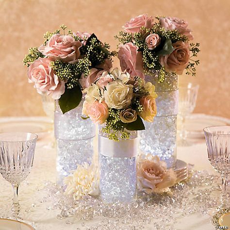 Elegant Flower Centerpiece Idea | Fun365 Quince Decor, Sweet 16 Centerpieces, Quinceanera Centerpieces, Quince Decorations, Simple Wedding Centerpieces, Quinceanera Decorations, Wedding Floral Centerpieces, Acrylic Gems, Shower Centerpieces