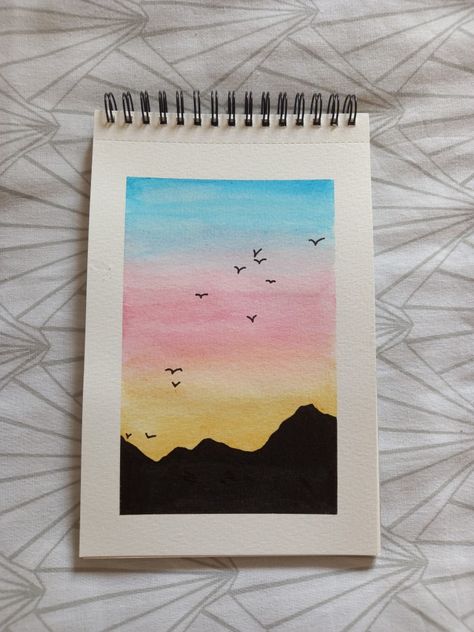 Aquarelle Pastel Watercolour Painting, Simple Landscape Watercolor Paintings, Painting Inspo Easy Watercolor, Watercolor Paintings Simple Easy, What To Watercolor Paint, Painting Ideas On Paper Watercolour, Easy Art Watercolor, Fun Things To Watercolor, Mini Watercolor Ideas