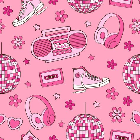 Pink retro seamless pattern #seamlesspattern #pattern #barbie #girl #pinkpattern #barbiecore #retromusic #retropattern #retro… | Instagram Barbie Seamless Pattern, Retro Pink Wallpaper, Bubblegum Pink Aesthetic, Pink Retro Wallpaper, Retro Instagram, Cherry Soda, Cute Typography, Barbie Aesthetic, Kids Pjs