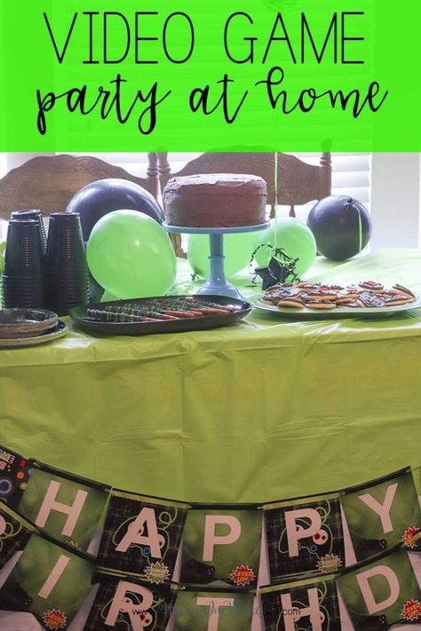 Throw an awesome video game party at home with these video game birthday party ideas. You can find ideas for video game party food, video game party decorations, video game party favors, and video game party ideas for boys. You can also see lots of video game birthday party decorations, video game birthday party cake, and video game birthday party food. It great birthday party ideas for boys and birthday themes for boys. Gamer Themed Birthday Games, Video Game Birthday Cupcakes, Level Up Birthday Party Decorations, Gaming Theme Party, Diy Gamer Birthday Decor, Gamer Party Games, Video Game Truck Birthday Party, Xbox Themed Birthday Party, Video Game Birthday Party Activities