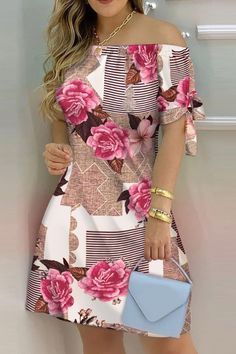 Printed Dresses Fashion, Floral Print Dresses, Mode Rose, Off Shoulder Mini Dress, Light Dress, Dress Sleeve Styles, Mini Dresses For Women, Pink Floral Dress, Hip Dress