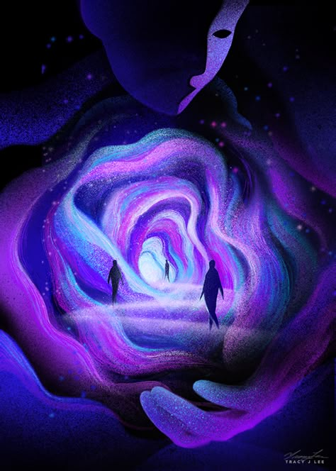 Futuristic Art Style, Dream Magic Art, Dream Aesthetic Art, Void Illustration, Dreams Drawing Ideas, Indigo Illustration, Celestial Beings Art, Dreaming Painting, Multiverse Art