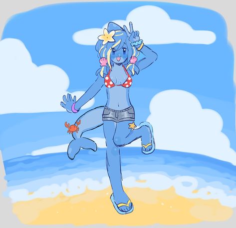 Fish Oc Art, Beach Character Design, Beach Drawings, Summer Pfp, Anime Beach, Discord Nitro, Emotes Discord, Silly Art, Ocean Island