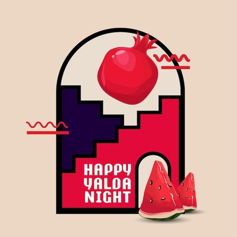 Vector happy iranian yalda night vector ... | Premium Vector #Freepik #vector #traditional #tile #iran #fruit Yalda Night Illustration Art, Yalda Poster Design, Yalda Night Design, Yalda Poster, Yalda Night Poster, Yalda Gift, Yalda Design Idea, Happy Yalda, Pomegranate Poster