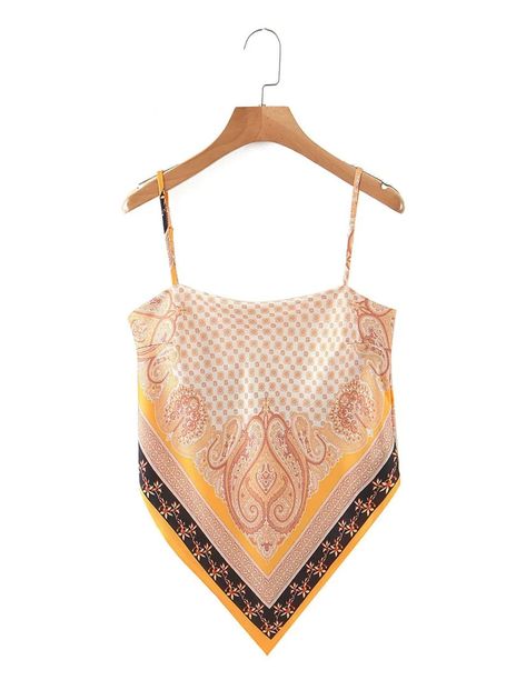 Tribal Print Bandana Cami Top | SHEIN USA Simple Swimsuit, Sling Top, Bandana Top, Backless Tank Top, Boho Beach Dress, Vintage Paisley, Chic Top, Halter Crop Top, Women Vintage