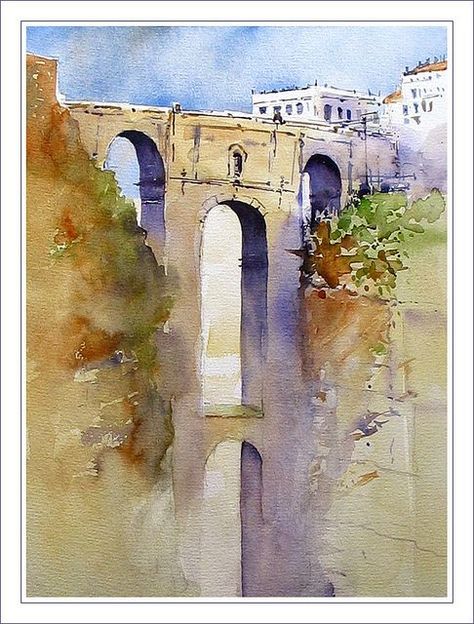 Ronda Spain, Spain Holiday, Tree Drawings Pencil, Collage Drawing, Watercolor Architecture, Italy Art, Urban Sketchers, Landscape Drawings, Medical Illustration