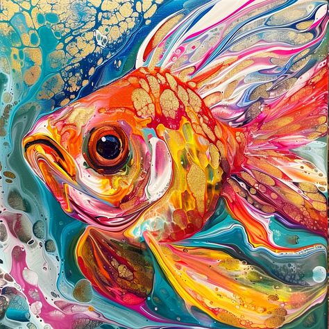 Colorful Fish Painting, Fish Art Painting, Trendy Paintings, Island Bungalow, Abstract Fish Painting, Ocean Life Art, Yellow Tang, Leoma Lovegrove, Animal Canvas Paintings