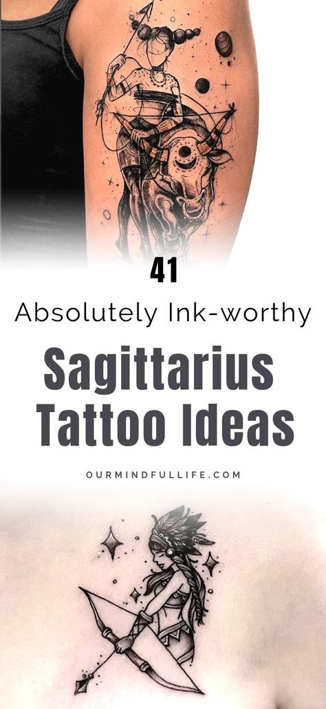 Sagaterious Tattoos For Women, Meaningful Sagittarius Tattoos, Sagittarius Animal Tattoo, Saggitarius Tattoo Designs, Tattoo Zodiac Sagittarius, Sagaterious Zodiac Tattoos, Sagittarius Tattoo Designs Unique Men, Womens Cute Tattoos, Tattoo Ideas Astrology Sagittarius