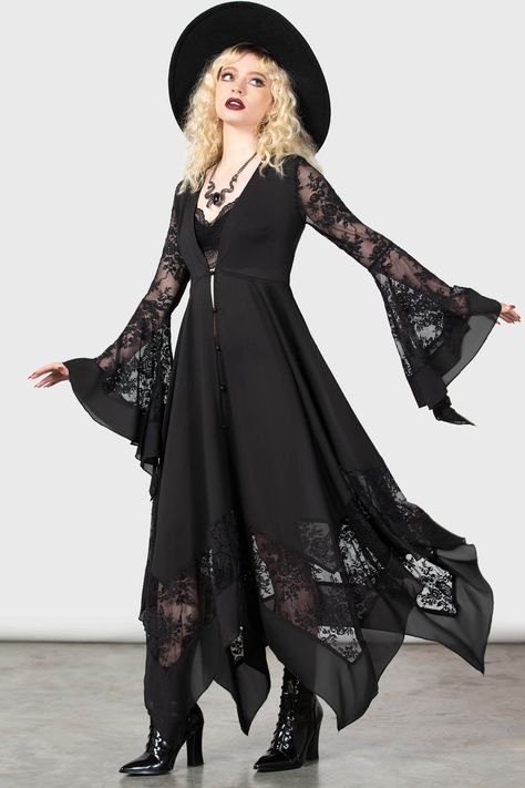 Misty Night Maxi Dress / Black PlusSizeSummerStyle #summervivibes #plussizefashionista #ootd #plussizequeen #plussize #summerfashion. https://whispers-in-the-wind.com/the-ultimate-plus-size-outfit-guide-summer-in-style/?363 Dress With Flared Sleeves, Misty Night, Witchy Dress, Witch Dress, Deep V Neck Dress, Witch Fashion, Witchy Fashion, Witch Outfit, Goth Dress