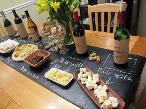 Chalkboard Table Runner, Chalkboard Table, Wine And Cheese Party, Wine Tasting Party, Cheese Party, Tasting Party, Wine Night, Wine Cheese, Wine Parties