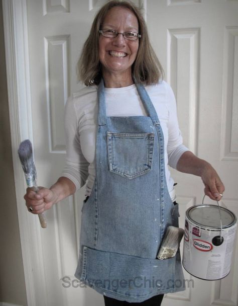 Recycled Blue Jeans Apron, paint smock Crafts With Old Jeans, Old Jeans Projects, Upcycled Denim Diy, Denim Jeans Ideas, Jean Apron, Apron Ideas, Painting Apron, Apron Tutorial, Diy Apron