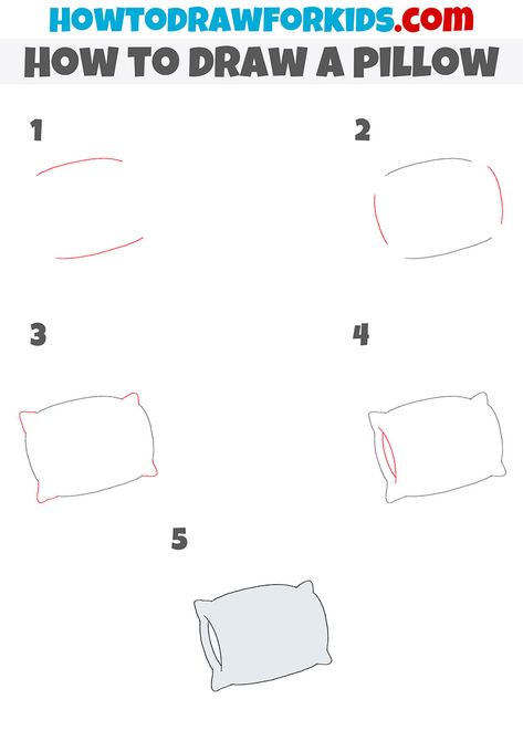 how to draw a pillow step by step Step By Step Furniture Drawing, How To Draw A Pillow, How To Draw Pillows, How To Draw Illustrations, Pillow Drawing Sketch, Bedroom Drawing Easy, Sleeping Drawing Easy, How To Draw A Bed, Pillow Doodle