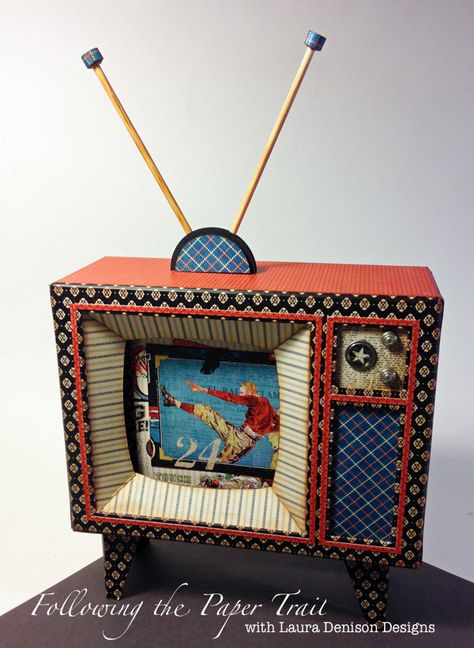 3d Paper Projects, Vintage Television, Matchbox Art, Creative Box, Paper Trail, 3d Paper Crafts, Retro Tv, Silhouette Crafts, Graphic 45