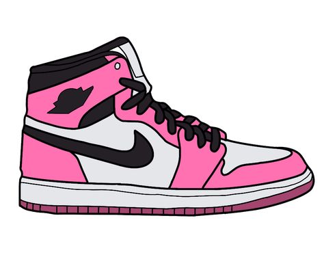 Nike Shoe Drawing, Nike Shoes Drawing, Nike Drawing, Jordan Painting, Sneakers Drawing, Pink Jordans, Preppy Stickers, Shoes Drawing, Pink Nikes