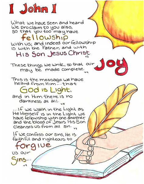 Doodle Through The Bible: 1 John 1  Free printable PDF Coloring page link at the website. Also visit the new FACEBOOK page! Worksheets For Adults, John Bible, Bible John, Bible Worksheets, Gospel Bible, Good Morning Girls, Bible Study Notebook, Study Journal, Faith Art