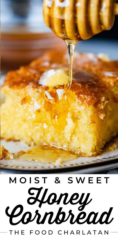 Honey Cornbread Recipe, Moist Cornbread Recipe, Chili Side Dishes, Homemade Cornbread Recipe, Best Cornbread Recipe, Cornbread Recipe Sweet, Moist Cornbread, Buttermilk Cornbread, The Food Charlatan