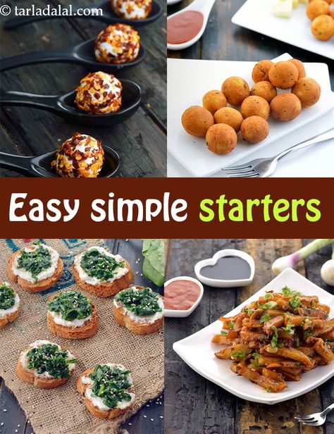 Easy, Simple Starters Recipes Essen, Starter Ideas Dinner Party Easy, Starter Dinner Party, Simple Veg Dinner Recipes, Indian Food Starters, Mini Indian Appetizers, Indian Snacks For Party Finger Foods, Easy Starters Recipes Simple, Indian Starters Recipes