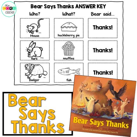 Sequencing cut-and-paste for "Bear Says Thanks" Bear Says Thanks Activities, Bear Says Thanks, November Books, Thanksgiving Lessons, Thanksgiving Kindergarten, Read Aloud Activities, Teaching Elementary School, Text Dependent Questions, Interactive Read Aloud