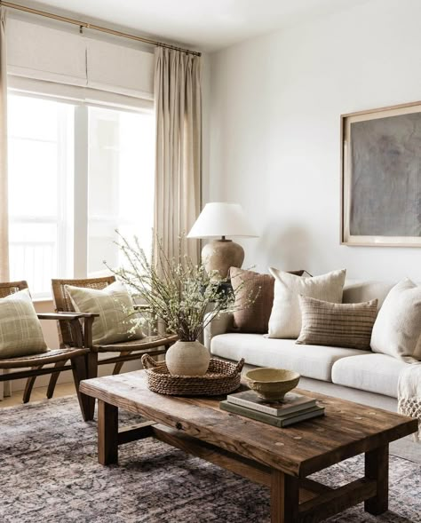 Decorating With Neutrals - 10 Important Designer Tips Sand And Stone Living Room, Organic Earthy Living Room, Earthy Neutral Living Room, Cheap Couches, Organic Modern Living Room, Soft Autumn Color Palette, Autumn Color Palette, Organic Living Room, Japandi Living Room