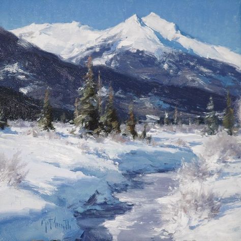 Snow Paintings, Winter Paintings, Winter Landscape Painting, Representational Art, Painting Snow, Winter Painting, Winter Scenery, Matt Smith, Snow Scenes