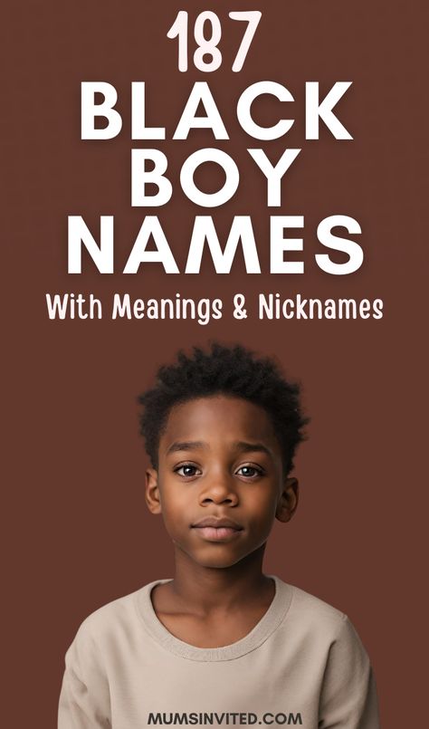 Choose a cute yet strong Black boy name for your little man from this list of rare, uncommon, & totally cool Black baby boy names specially curated for the African American. Blending biblical, cultural, & contemporary influences, these badass Black boy name ideas go beyond familiar black boy names to give your child a unique identity. Find the perfect rare Black boy name and its powerful meaning! African Boy Names, African American Baby Names, Boy Middle Names Unique, Black Baby Boy Names, African American Names, Hebrew Boy Names, American Boy Names, Baby Boy Middle Names, Boy Name Ideas