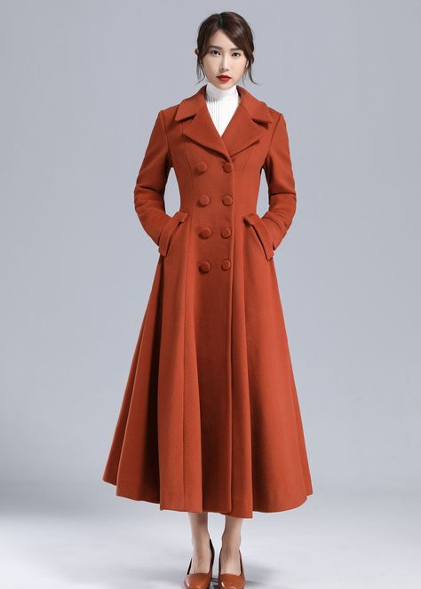 Orange Winter Coat, Italy Shopping, Long Wool Coat Women, Jacket Inspiration, Fit And Flare Coat, Coat Elegant, Ladies Coat, Womens Dress Coats, Princess Coat