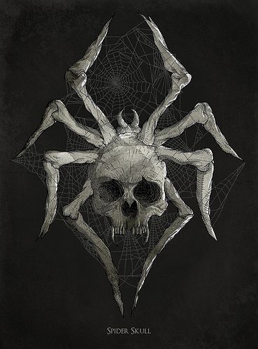 spider skull - FINALIZADO Spider Skull, Black Background, Black And White, White, Black