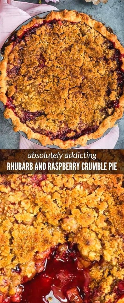 Rhubarb Raspberry Recipes, Strawberry Rhubarb Pie With Crumble Top, Raspberry Crumble Pie, Crumble Recipe Topping, Pie With Crumble Topping, Raspberry Rhubarb Pie, Rhubarb Crumble Pie, Rhubarb Crunch, Strawberry Rhubarb Recipes