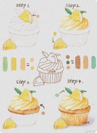 Food Illustrations Tutorial, Cake Drawing Watercolor, Food Painting Tutorial, Step By Step Colored Pencil Drawing, Watercolor Food Tutorials, Watercolor Food Illustration Tutorial, Watercolor Paintings Food, Watercolor Food Paintings, Food Illustration Tutorial