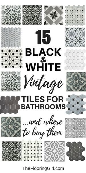 15 black and white stenciled and vintage tiles for a retro, vintage or farmhouse style. Black And White Tile, Vintage Tiles, Bathroom Farmhouse Style, Black And White Tiles, Unique Bathroom, Vintage Tile, Trendy Bathroom, Bathroom Redo, Bathroom Floor Tiles