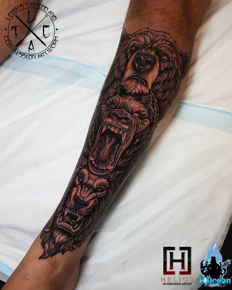 Todays animal totem pole shin piece Inst Animal Totem Pole, Shin Tattoo Men, Indian Skull Tattoos, Totem Tattoo, Shin Tattoo, Gorilla Tattoo, Tattoo Animal, Pieces Tattoo, Leg Tattoo Men