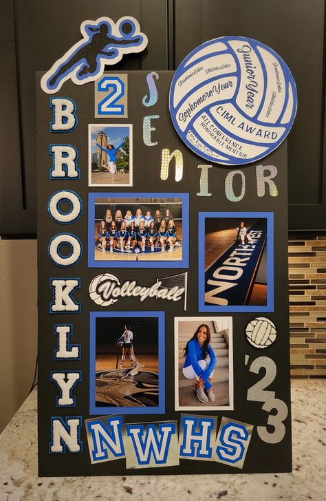 Basketball Posters Senior Night, Senior Posters Softball, Senior Night Vball Posters, 8th Grade Volleyball Poster, Senior Night Posters For Basketball, Senior Night Game Ideas, Senior Day Posters Soccer, Tennis Posters High School Senior Night, Volleyball Board Ideas