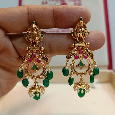 Simple Temple Jewellery, Chandbali Earrings Gold Antiques, Chandbali Earrings Gold Latest, Chandbali Earrings Gold, Arya Work, Simple Frock, Gold Earrings For Kids, 2024 Jewelry, Temple Jewellery Earrings