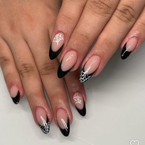 halloween nail inspo 🎃🥰 Any Halloween set is 15% off !! sale ends Oct 31 #nailtech #nailsnailsnails #nailxster #nailsofinstagram #halloween #halloweennails #spookyset #halloweendecor #inspo #nailinspiration #simple #gwinnett Black French Tip Halloween, Black French Tip Halloween Nails, French Tip Halloween Nails, French Tip Halloween, Black French Nails, Black French Tip, Black French Tips, Black French, Halloween Nail