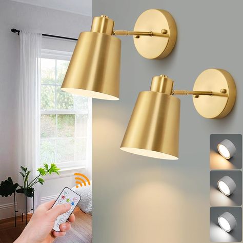 Vitnucrol 2 Pack Gold Magnetic Wireless Battery Operated Wall Sconces, Dimmable Battery Powered Wall Decor Set of 2, Cordless Indoor Wall Light Lamp with Remote Control for Bedroom Living Room - Amazon.com Led Bulb Design, Gold Sconces, Adjustable Lamps, Indoor Wall Lights, Ceiling Fan In Kitchen, Modern Light Fixtures, Led Wall Lamp, Wall Decor Set, Wall Lighting