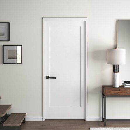 Trimlite Paneled Wood Primed Interior Shaker Standard Door | Wayfair Simple Interior Door Design, Single Shaker Interior Door, One Panel Shaker Doors Interior, White Single Panel Interior Doors, Lincoln Park Interior Door, Shaker Panel Door, Modern Craftsman Interior Doors, Mid Century Modern Interior Doors Styles, Off White Doors And Trim