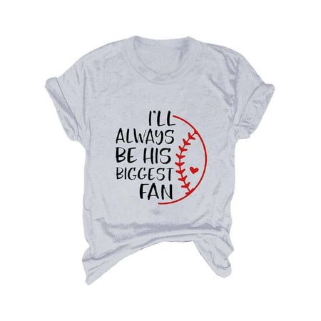 Women's Baseball Ill Always Be His Biggest Fan Print Casual T Shirt Features: SOFT MATERIAL: Baseball game day shirt with cotton blend, super soft, skin-friendly, breathable, keeping you cool relaxed and attractive. Vintage : Baseball mom t shirts, game day shirt tee, cute baseball mom graphic tee for women, mom sport t-shirt, baseball lover shirt tops, gift for mom t-shirt, summer workout tee tops, mother gift shirt, short sleeve o-neck loose fit baseball graphic shirt for women. Occasion: funn Baseball Momma Shirts, Girlfriend Baseball Shirts Design, Senior Mom Baseball Shirts Design, Mom Graphic Tees, Funny Baseball, Diy Shirts, Baseball Mom Shirts, White Shirts Women, Baseball Women