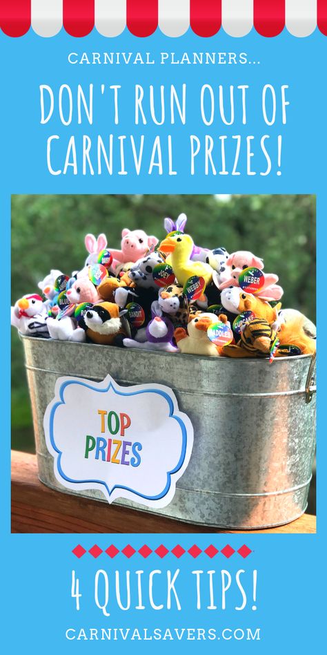 Carnival & Festival Planners - How to avoid running out of Carnival Prizes at your booths! Carnival Game Prize Ideas, Carnival Birthday Prizes, End Of Year Carnival Party, Carnival Prizes For Adults, Backyard Carnival Birthday Party Decor, Cheap Carnival Prizes, Halloween Carnival Prizes, Carnival Games For School Booth Ideas, Backyard Carnival Birthday Party Outdoor Games