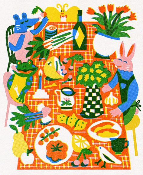 brunch with friends with Behance I love these colors!! Cat Graphic Design, Holiday Portraits, Little Animals, Custom Family Portrait, Brunch Party, Cat Graphic, Freelance Illustrator, Flower Illustration, Diy Frame